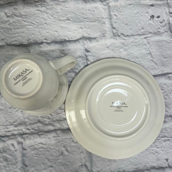 Mikasa French Countryside Cup and Saucer Set of 4 White F9000 - Picture 5 of 5